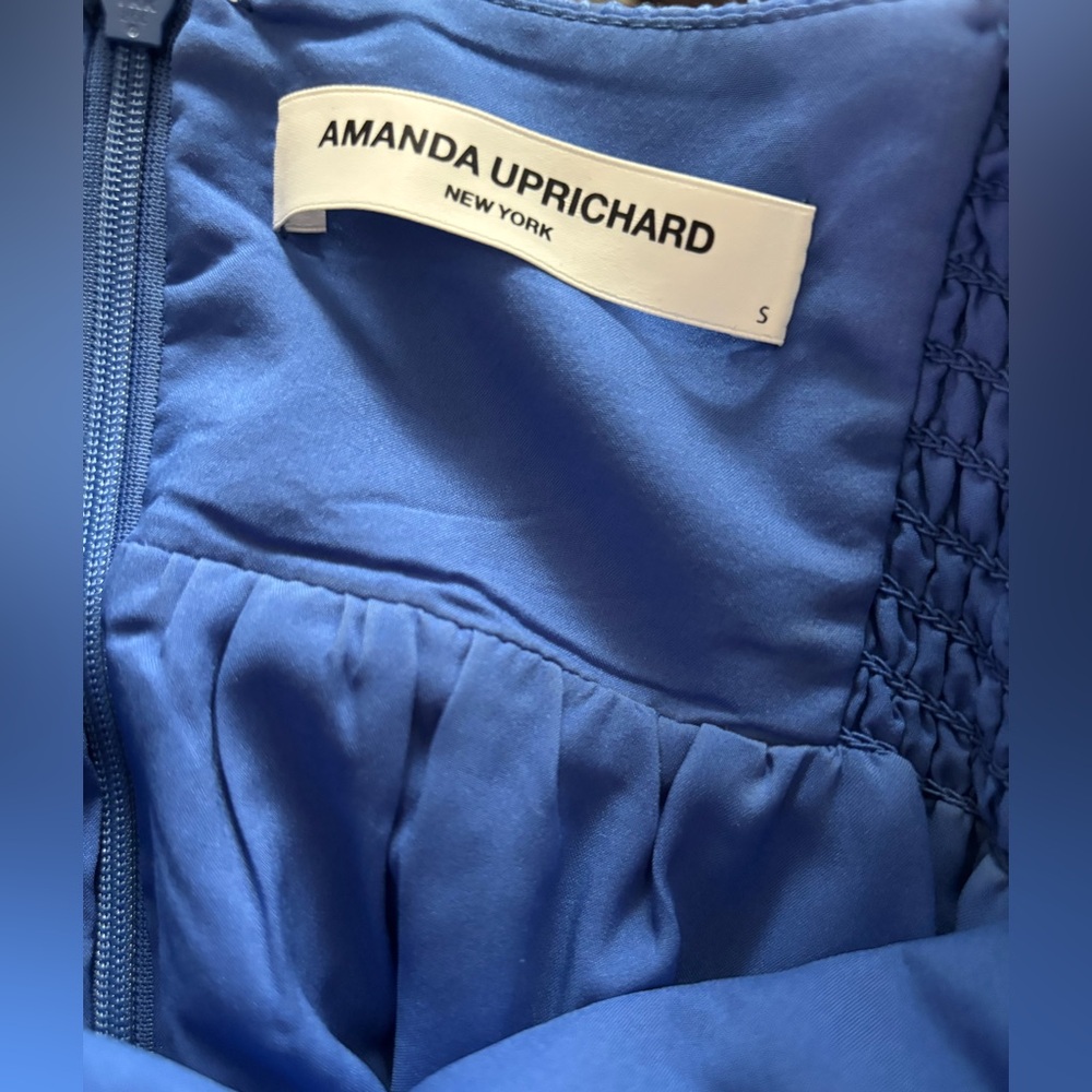 Amanda Uprichard Maisie Blue Textured Tiered Puff Sleeve Flowy Midi Dress - Picture 5 of 5
